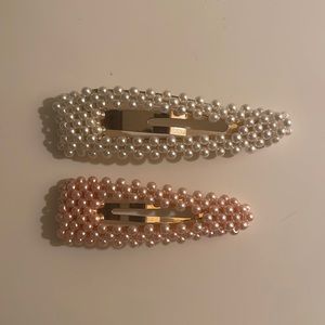 Faux Pearl Hair Clips in White and Pink